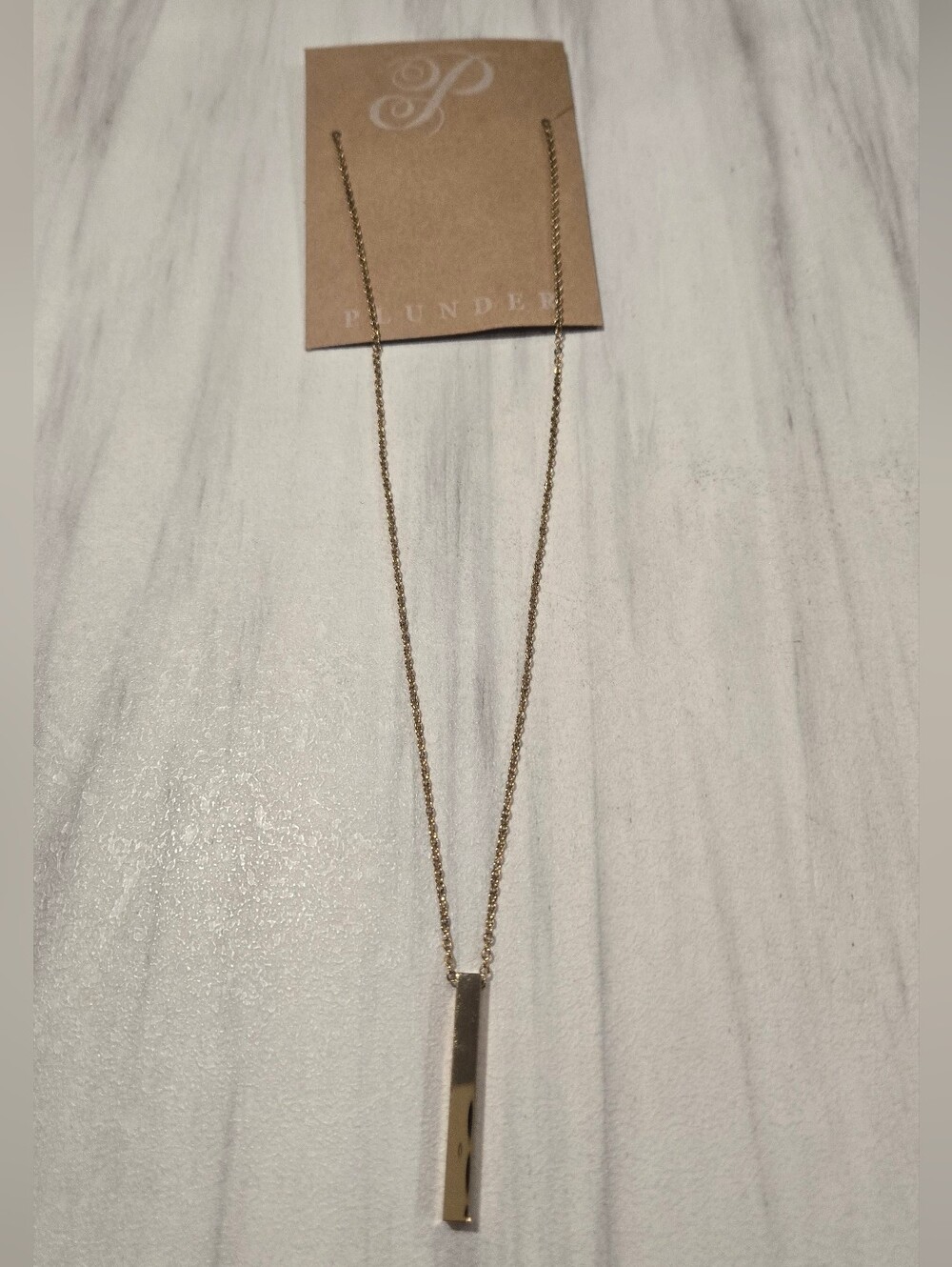 Plunder Gold Vertical Bar Pendant Necklace